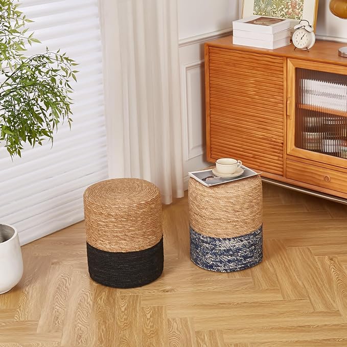 Wimarsbon Natural Seagrass Foot Stool, Hand Weaving Round Ottoman, - Image 8