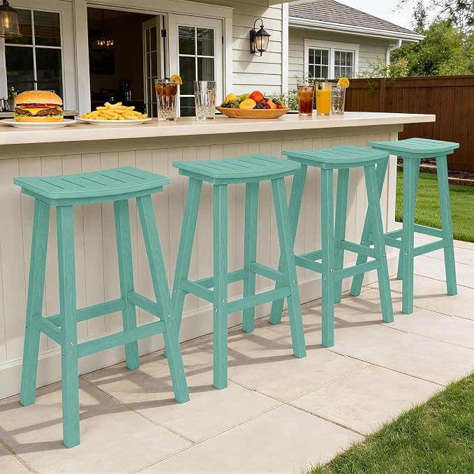 Outdoor Bar Stools Set of 4, 29 Inch All-Weather HDPE Bar Height Chairs - Image 7