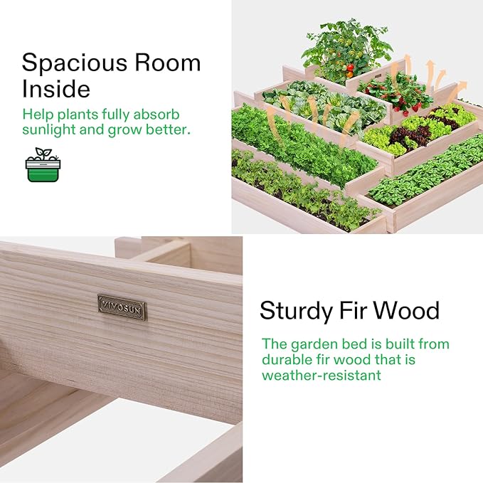VIVOSUN 5-Tier Wooden Raised Garden Bed, Outdoor Wood Planter Box - Image 3