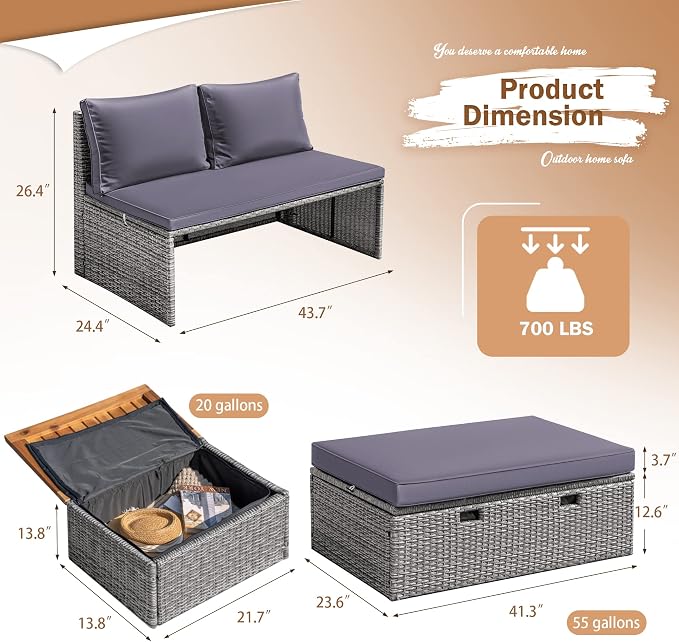 Devoko Patio Day Bed with 2 Side Tables Outdoor Daybed Set - Image 5