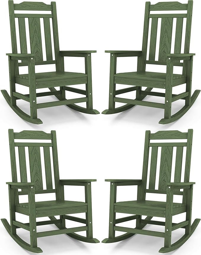 SERWALL Oversized Rocking Chair Set of 4 Outdoor, HDPE Outdoor Rocking Chair by SERWALL