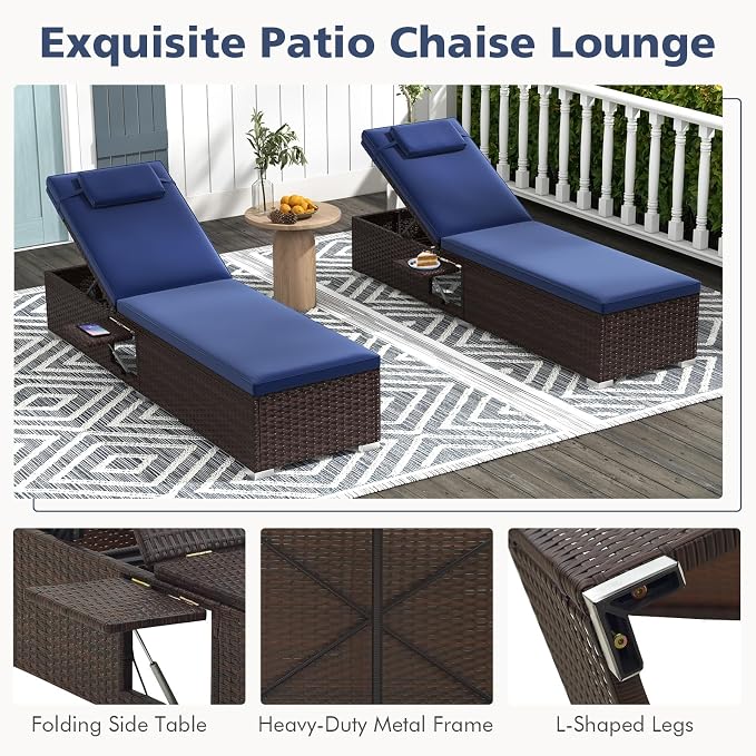 Tangkula Patio Chaise Lounge Set of 2, Outdoor Rattan Lounge Chair - Image 8