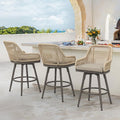 Outdoor Bar Stools Set of 3, 360° Swivel Aluminum Rattan Bar Stool by COZYMAN