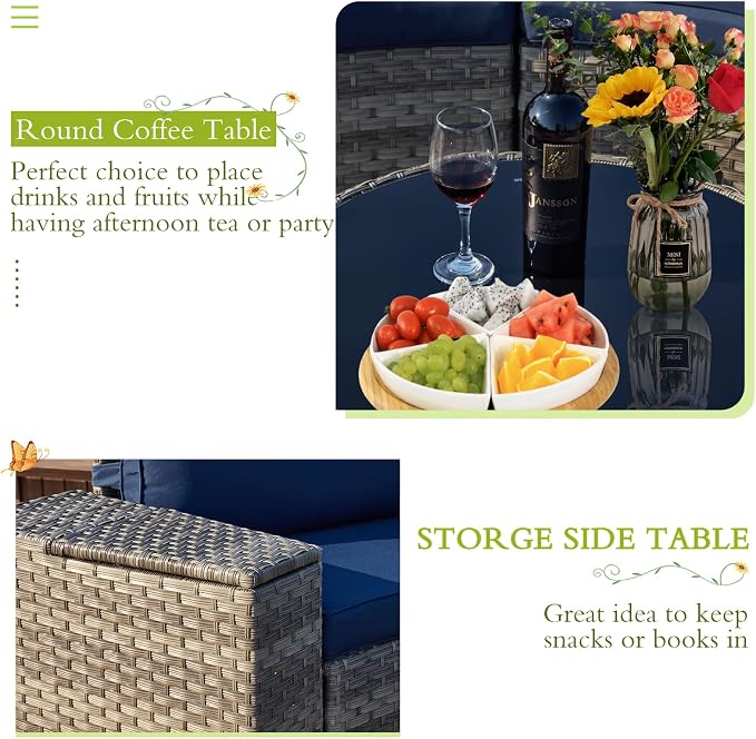ECOTOUGE 7 Piece Outdoor Half Moon Furniture, Wicker Patio Sectional - Image 7