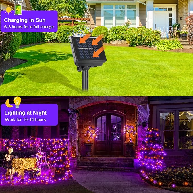 4 Pack Halloween Solar Fairy Lights 131.2Ft 400 LEDs Outdoor Twinkle Lights - Image 2