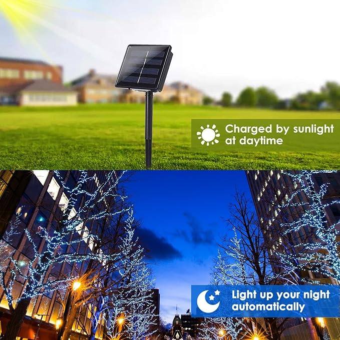 Blue Solar String Lights Outdoor, 2 Pack Total 80FT 200 LED Solar Twinkle Lights - Image 6
