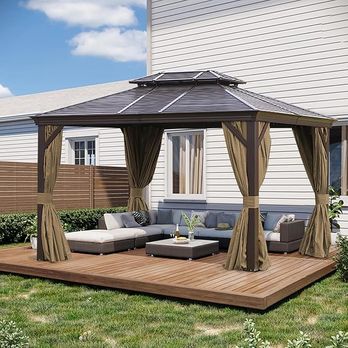 slashome 12'x14' Gazebo Curtains Outdoor Waterproof, Khaki Universal - Image 6
