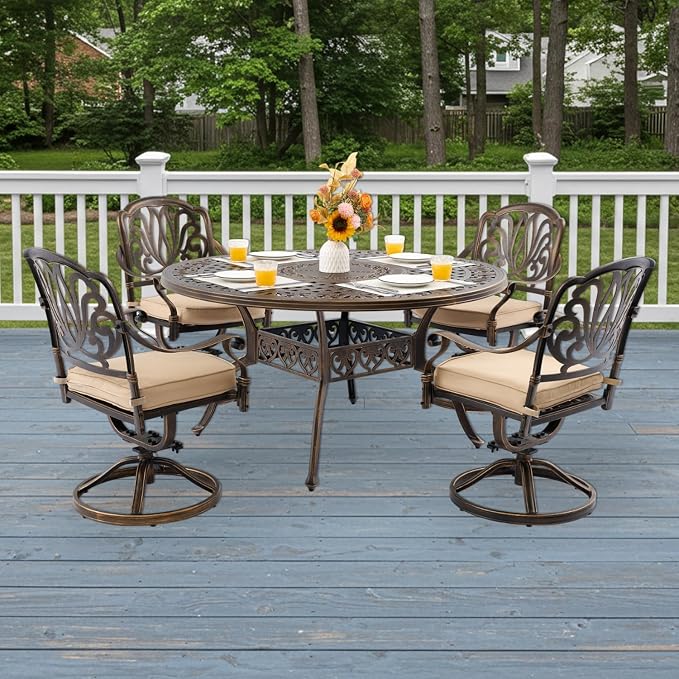 5-Piece Cast Aluminum Patio Furniture, Patio Dining Set - Image 2