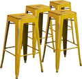 Flash Furniture Kai Commercial Grade 4 Pack 30" High Backless Distressed Yellow by FlashFurniture