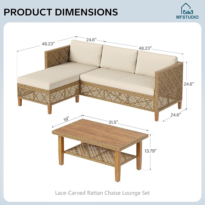 MFSTUDIO L Shaped Outdoor Couch Set, Wicker Patio Furniture Set, Rattan Outdoor - Image 9