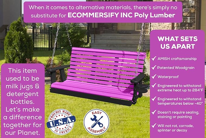 Poly Lumber Wood 4FT Porch Swing Amish Craftsmandship Made in USA HDPE - Image 3