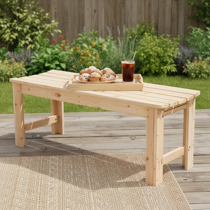 Shine Company Outdoor Wooden Backless Patio Garden Bench, 4 Ft - Image 2