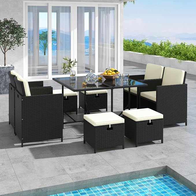 Tangkula 9 Pieces Outdoor Dining Furniture Set, Space-Saving Wicker Rattan - Image 9