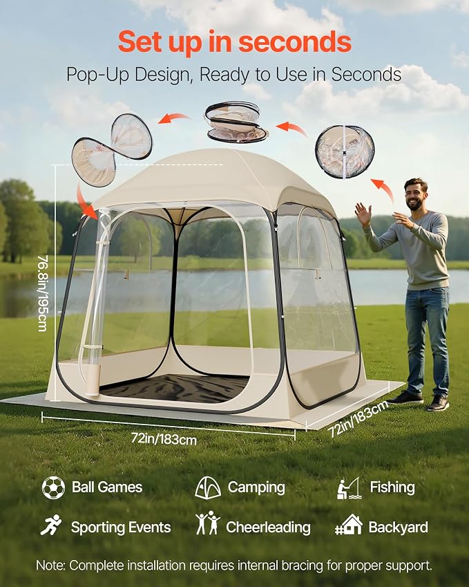 VEVOR Pop up Sports Tent, 8 Sizes Optional Clear Bubble Tent - Image 2