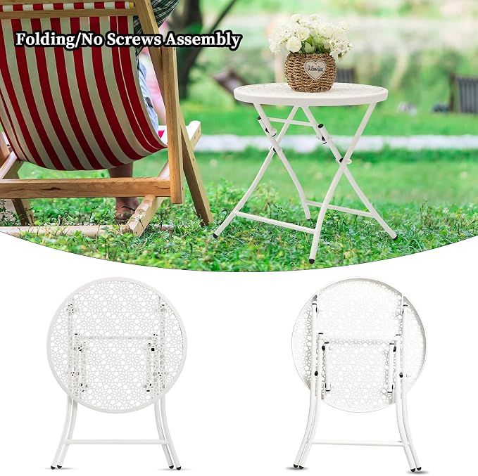 TeoKJ Folding Outdoor Side Tables, Anti Rust Small Patio Table Round Metal - Image 5