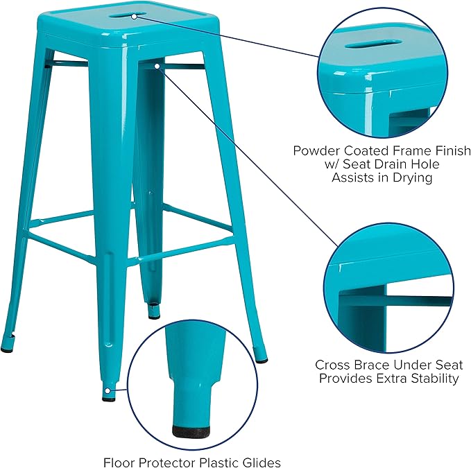 Flash Furniture Kai Commercial Grade 4 Pack 30" High Backless Crystal Teal-Blue - Image 7