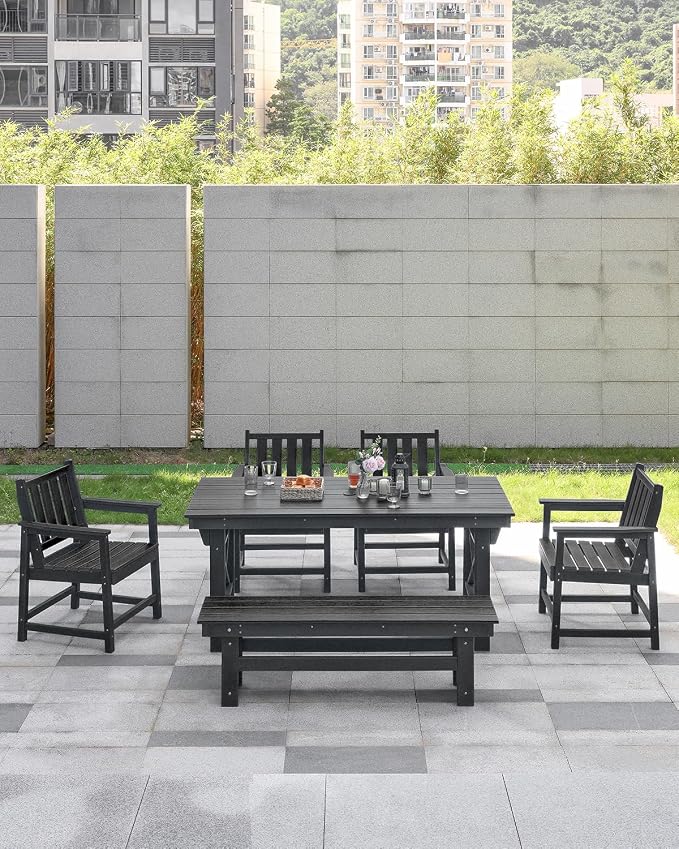 HDPE Outdoor Dining Set of 6, Patio Dining Table Set - Image 5