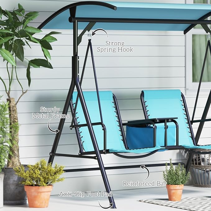 Outsunny 2-Seat Patio Swing Chair, Outdoor Canopy Swing Glider - Image 6
