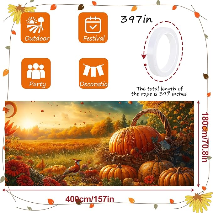 ANNA QUEEN Thanksgiving Garage Door Banner 6 x 13FT, Autumn Outdoor Garage - Image 4