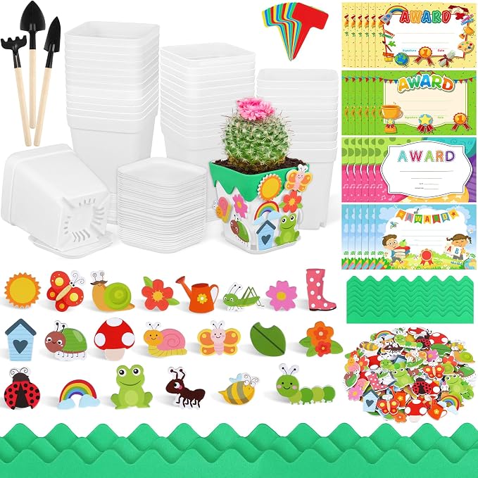 Elcoho 36 Set Garden Plastic Pot Craft Kit Plant Spring Craft Kits by Elcoho