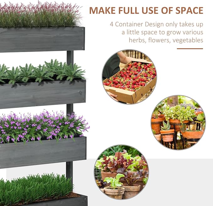 Outsunny Vertical 4 Tier Raised Garden Bed, Wooden Planter Box, Self-Draining - Image 3