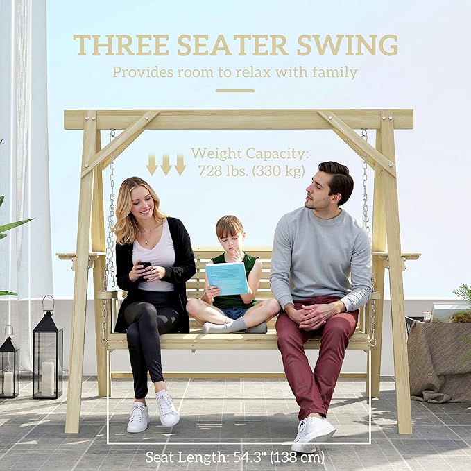 Outsunny 3 Seat Porch Swing - Image 3