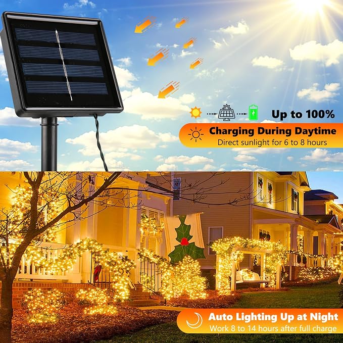 Joomer Solar Christmas Lights Outdoor, 2 Pack Total 144FT 400 LED 8 Modes - Image 4