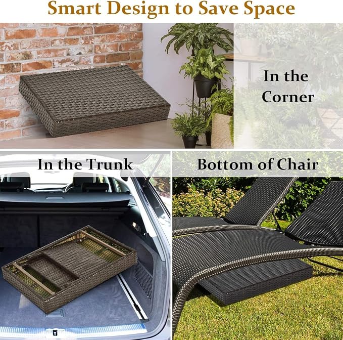 HAPPYGRILL Outdoor Wicker Table Folding Rattan Standing Coffee Side Table - Image 5