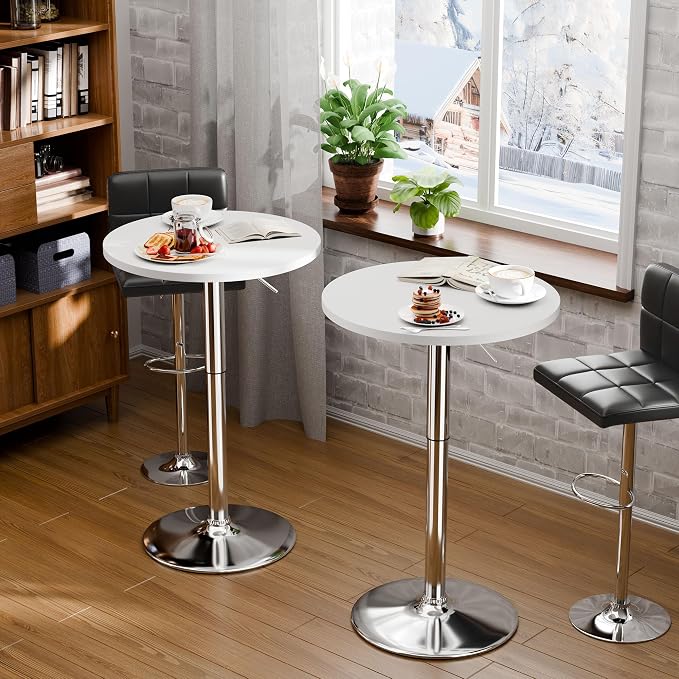 Flamaker Round Bistro Pub Table 23.6 Inch Height Adjustable 360° Swivel Bar - Image 5