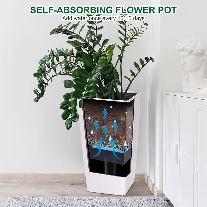30 Inch Tall Self Watering Planters Set of 2, Outdoor Plant Pots - Image 6