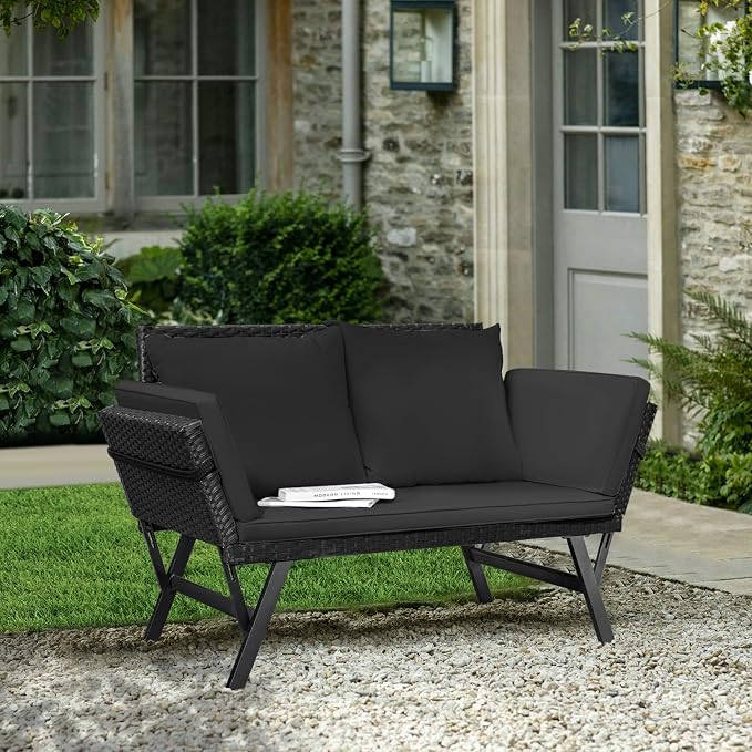 Greesum Outdoor Sofa, Woven Rattan Patio Furniture, Convertible Daybed or - Image 2