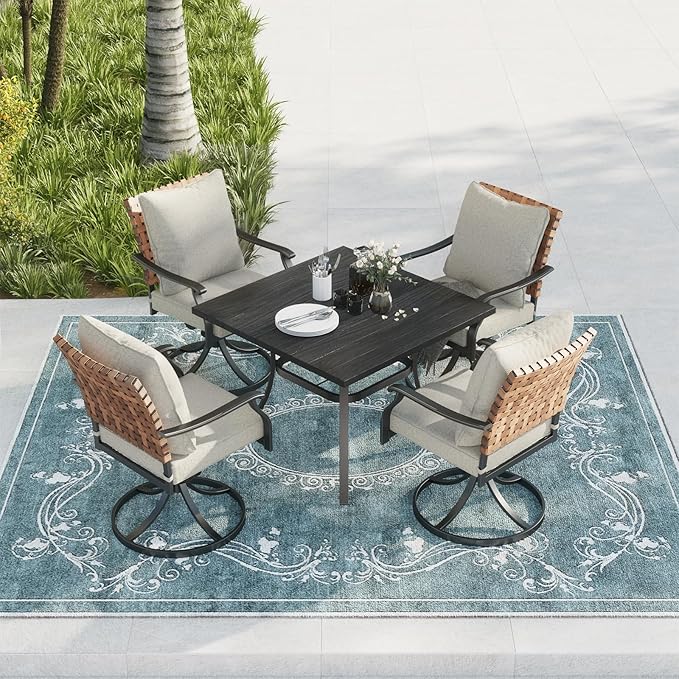 Grand patio 5-Piece Outdoor Dining Set, 4 Leather-Look Wicker Swivel Patio - Image 2