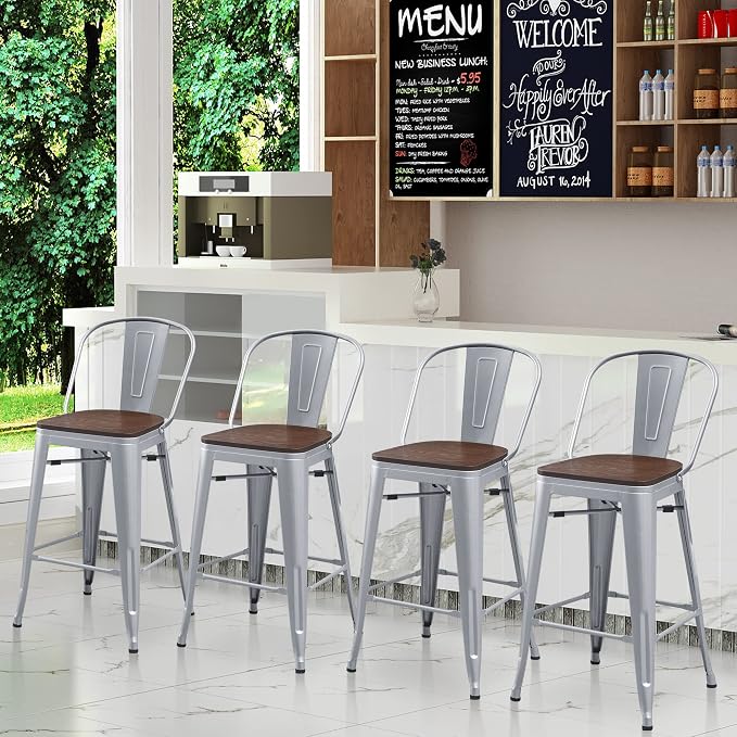 Aklaus Metal Bar Stools Set of 4, 24 inch Barstools Counter Height Bar Stool - Image 5