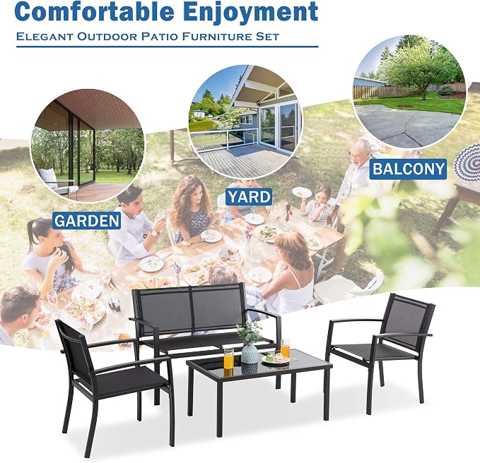 Vongrasig 4 Pieces Patio Furniture Sets, Outdoor Patio Conversation Sets - Image 6