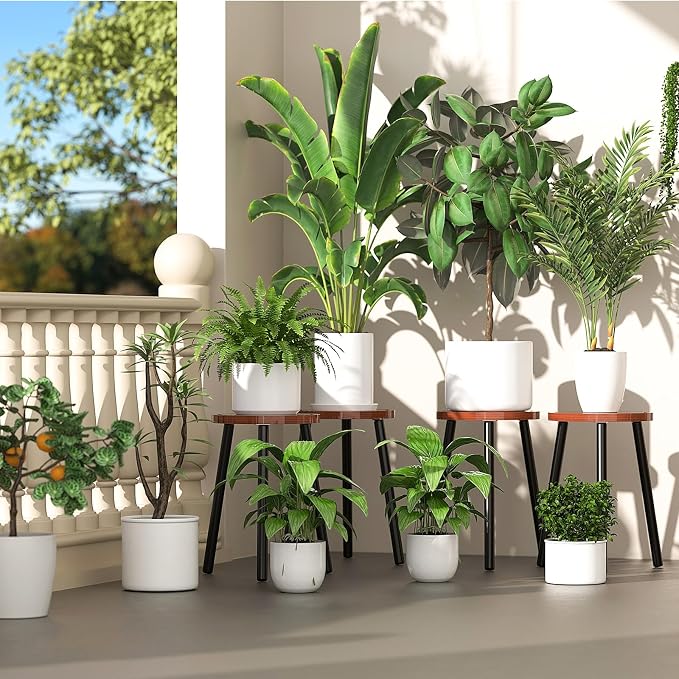 2-Pack Wood Plant Stands Indoor, 16.7" Tall Plant Stand Outdoor Mid-Century - Image 6