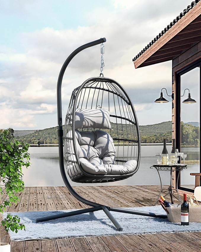 FREDEES Egg Swing Chair with Stand, Outdoor Hanging Egg Chair with Cushion - Image 3