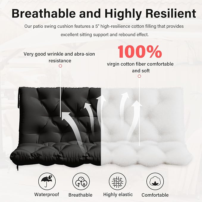 Porch Swing Cushion with Backrest, Waterproof Bench Cushion - Image 4