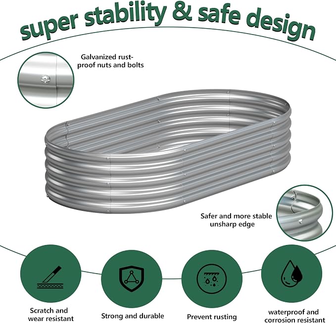 2PCS 4x2x1FT Galvanized Raised Garden Bed Kit, Vegetable Boxes-Oval Metal - Image 2