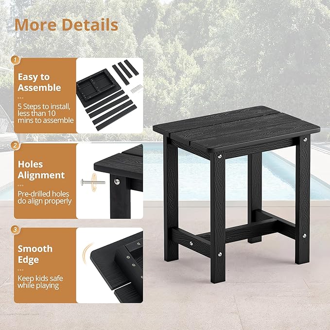 LUE BONA Outdoor Side Table, HDPS Small Outdoor Adirondack Side Tables - Image 6