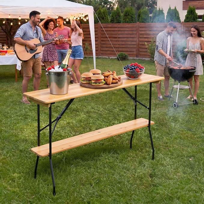 VINGLI 70-Inch 2-Tier Wooden Folding Table, Folding Picnic Table - Image 7