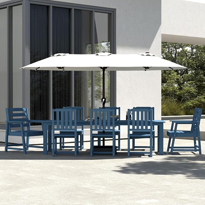 9-Piece Outdoor Dining Set for 8, 75.2" HDPE Table - Image 9