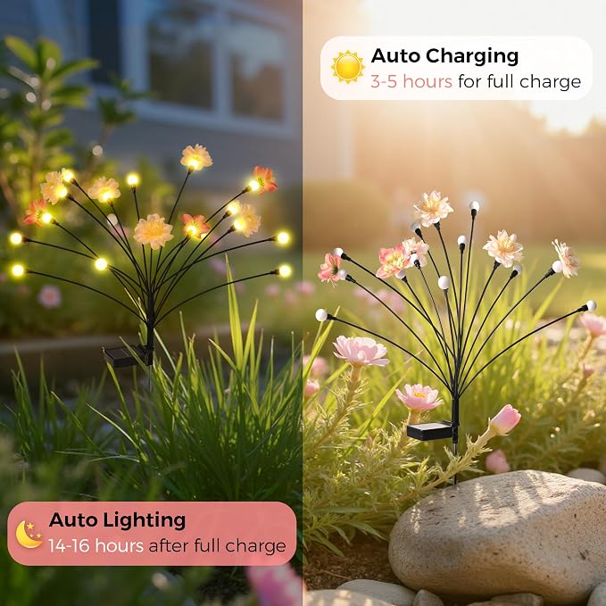 Solar Garden Lights, Warm White LED Swaying Solar Flowers Light - Image 5