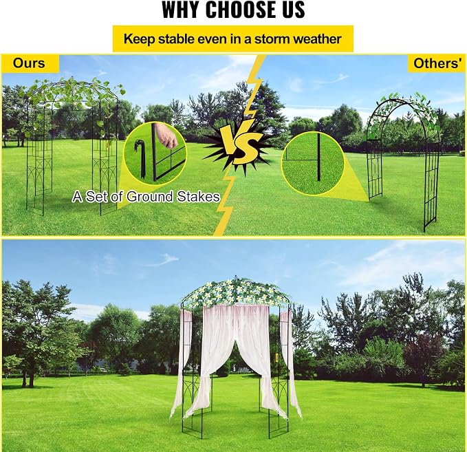 VEVOR Birdcage Shape Garden Arch, Heavy Duty Wrought Iron Arbor, Wedding Trellis - Image 4