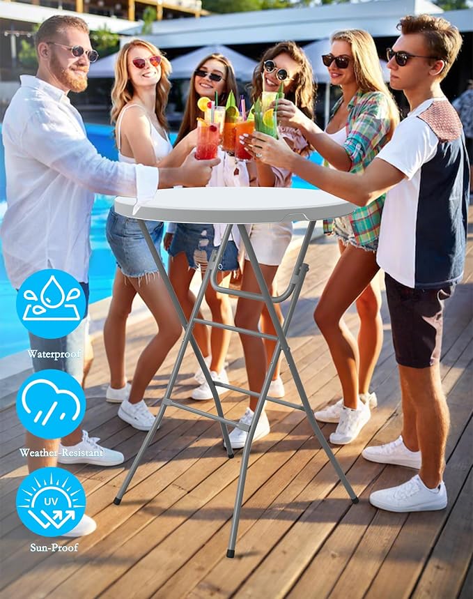Round Folding Table, Portable Plastic Table w/Thick Table Top, Metal Frame - Image 5