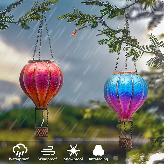TERESA'S COLLECTIONS 2 Pcs Hot Air Balloon Solar Lantern Outdoor Garden Decor - Image 6
