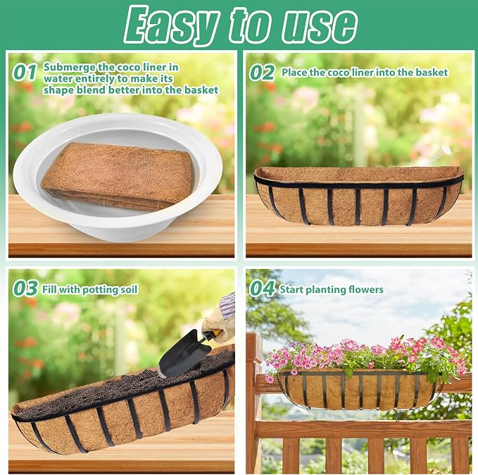 Y&M 24" Coco Liner for Window Box Deck Basket Planter Trough Coconut Fiber - Image 4