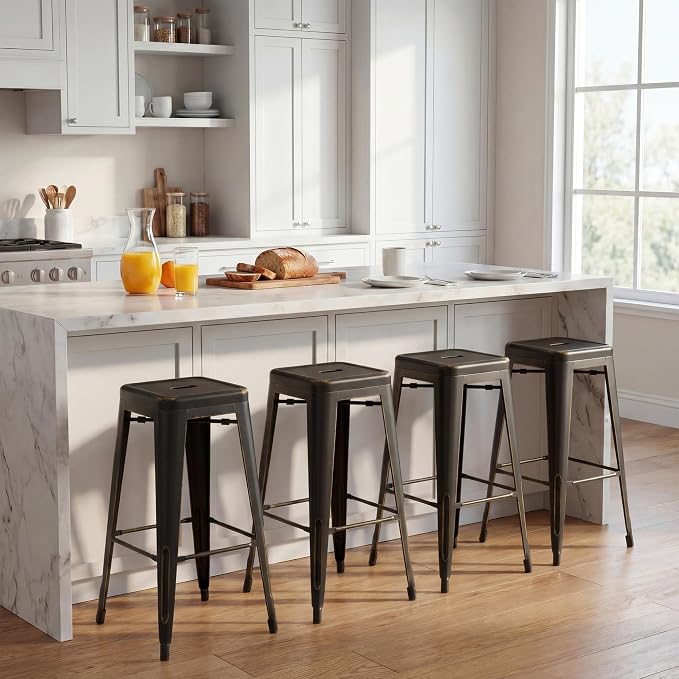 Shahoo 30 Inches Metal Bar Stools Counter Height Stackable Backless Stools - Image 2