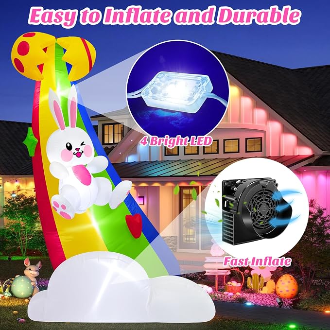 MICOCAH 6FT Tall Easter Inflatable Outdoor Decoration Cute Blow Up Bunny - Image 3