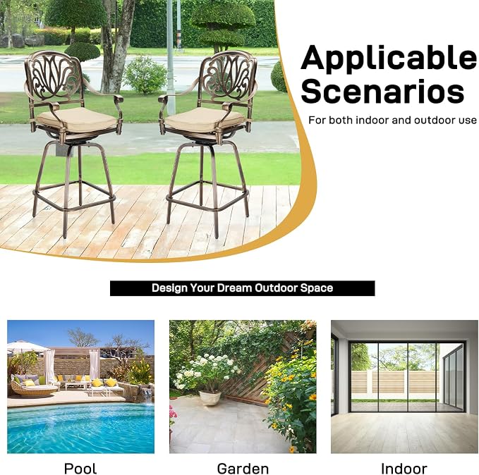 Outvita 6 Piece Outdoor Patio Swivel Bar Stools, All-Weather Cast Aluminum Bar - Image 7