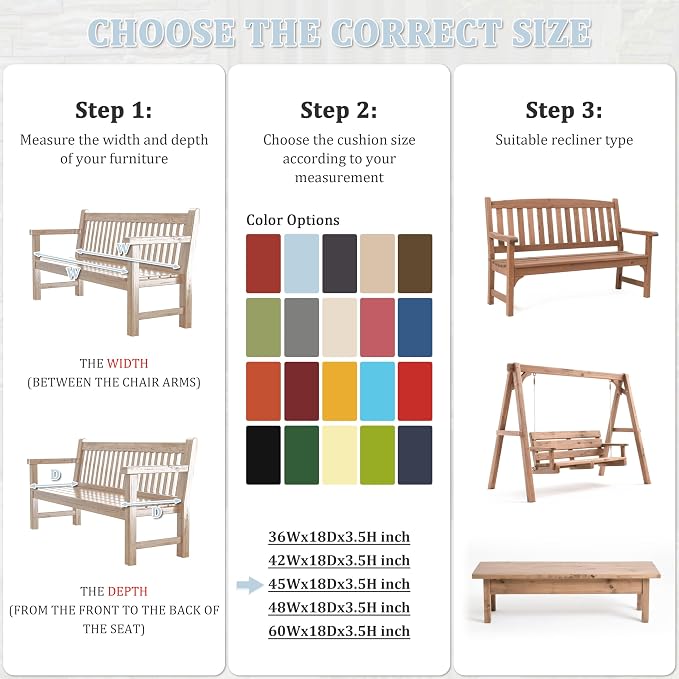 Premium Outdoor Bench Cushions for Patio Furniture 3.5inches Memory Foam Bench - Image 3